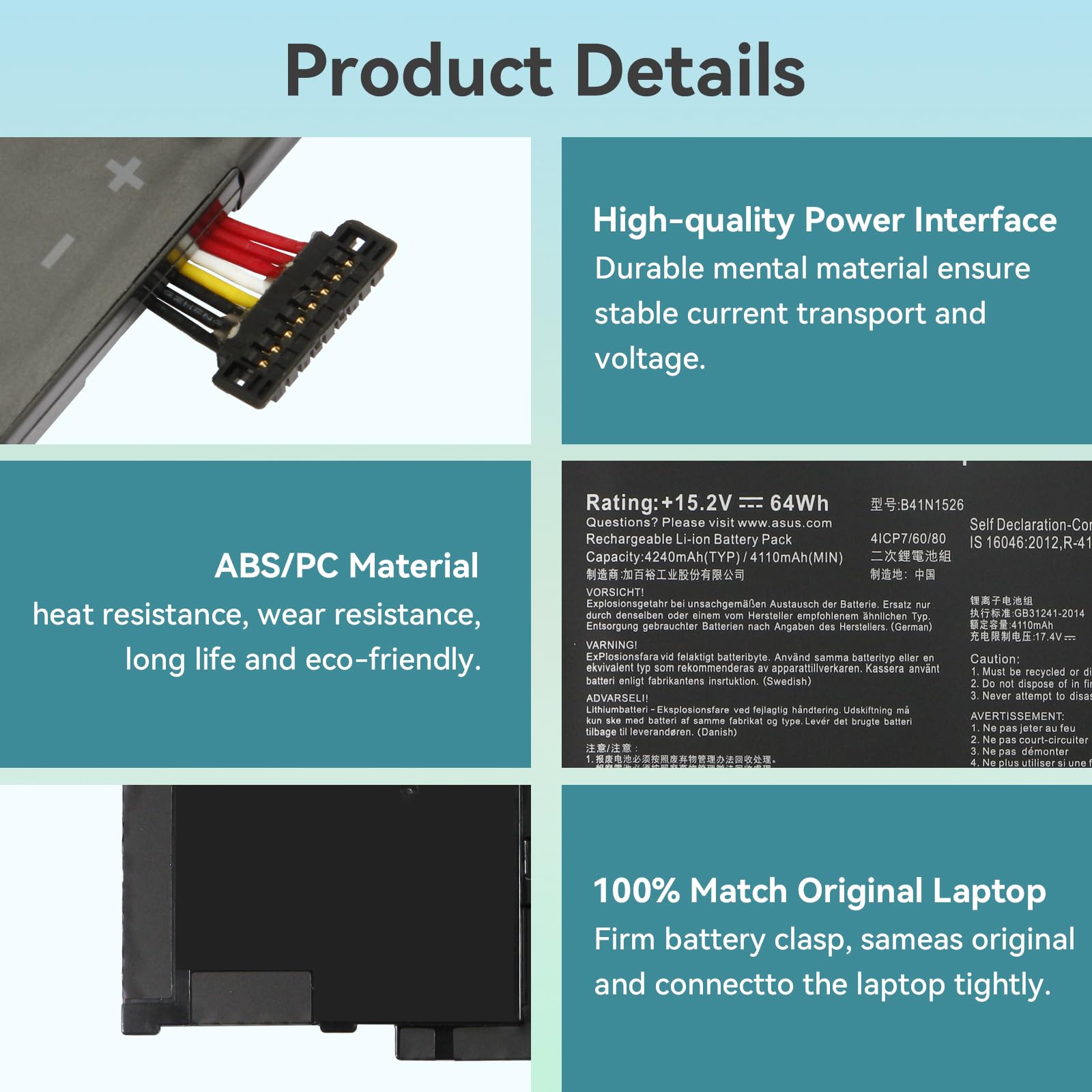 CRLYLC 64Wh B41N1526 Laptop Akku für Asus G502V G502VM G502VT FX502V FX502VD FX502VE FX60V FX60VM ROG Strix GL502V GL502VT GL502VM GL502VML GL502VMK GL502VMZ S5V S5VM ZX60V FX502VM-FY361T Battery