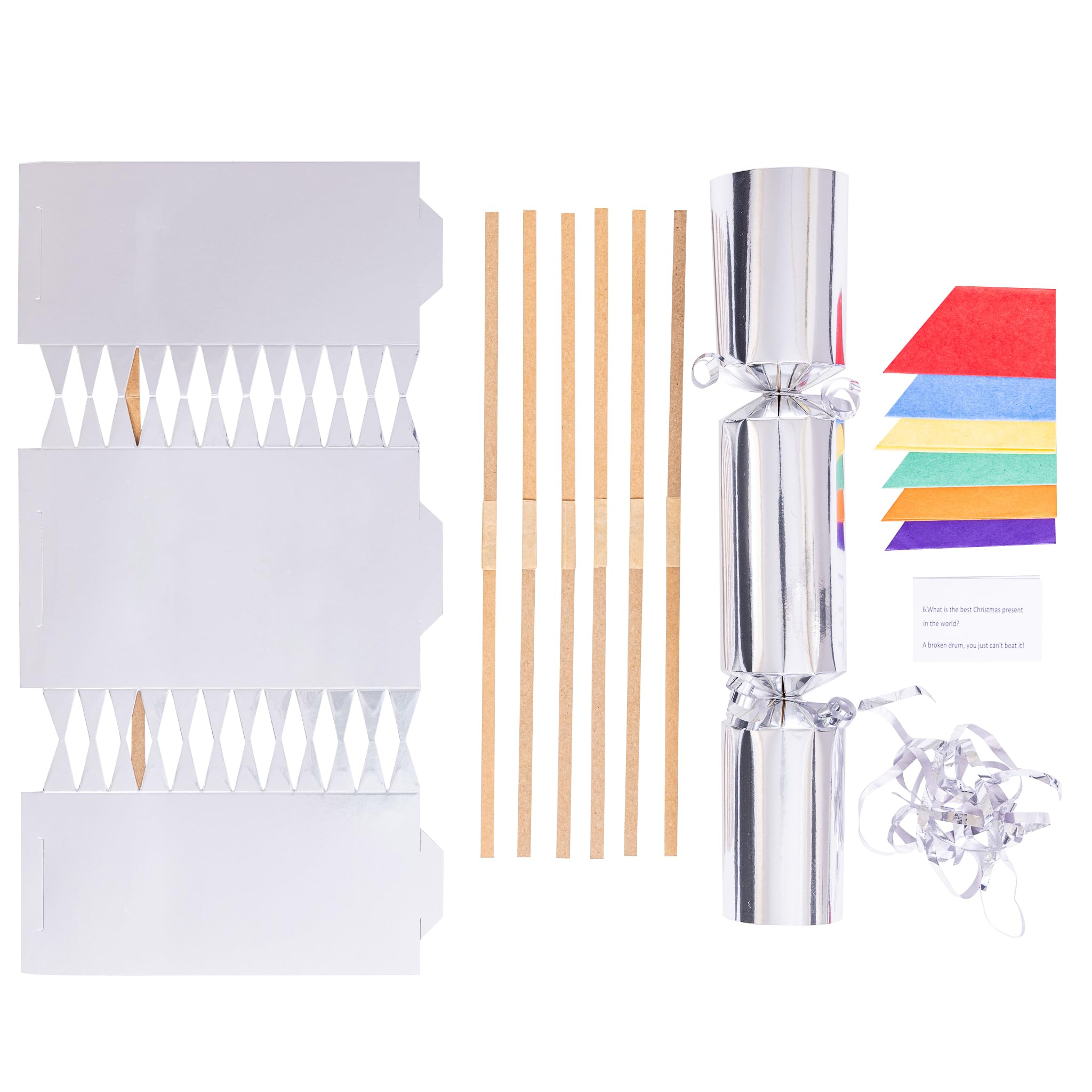 evelay Pack 12 Make Your Own Christmas Crackers Kit Foil DIY Fill Your Own Crackers with Snaps Hats & Jokes (Silver)