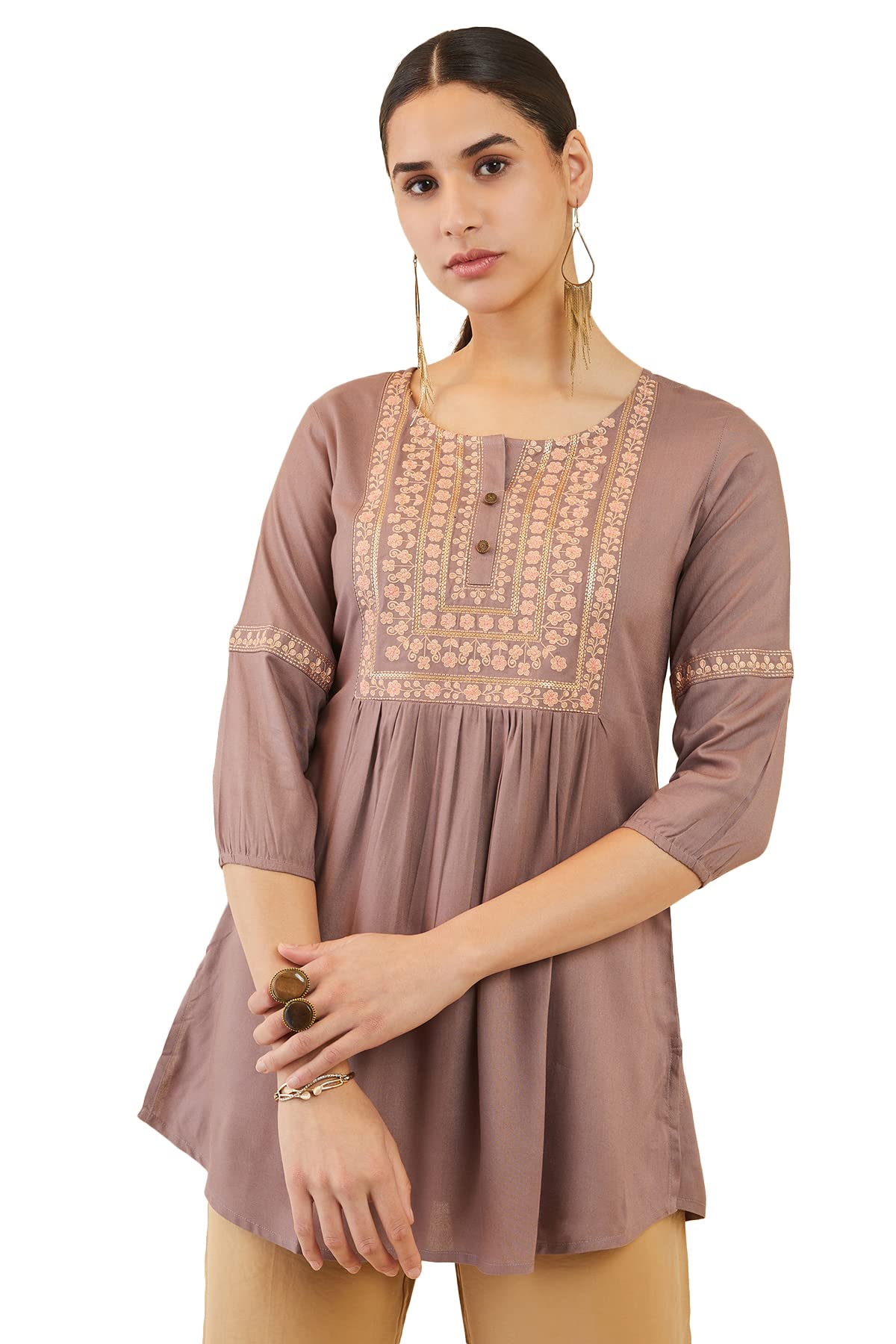 soch Women Brown Rayon Embroidered Tunic-picture-52