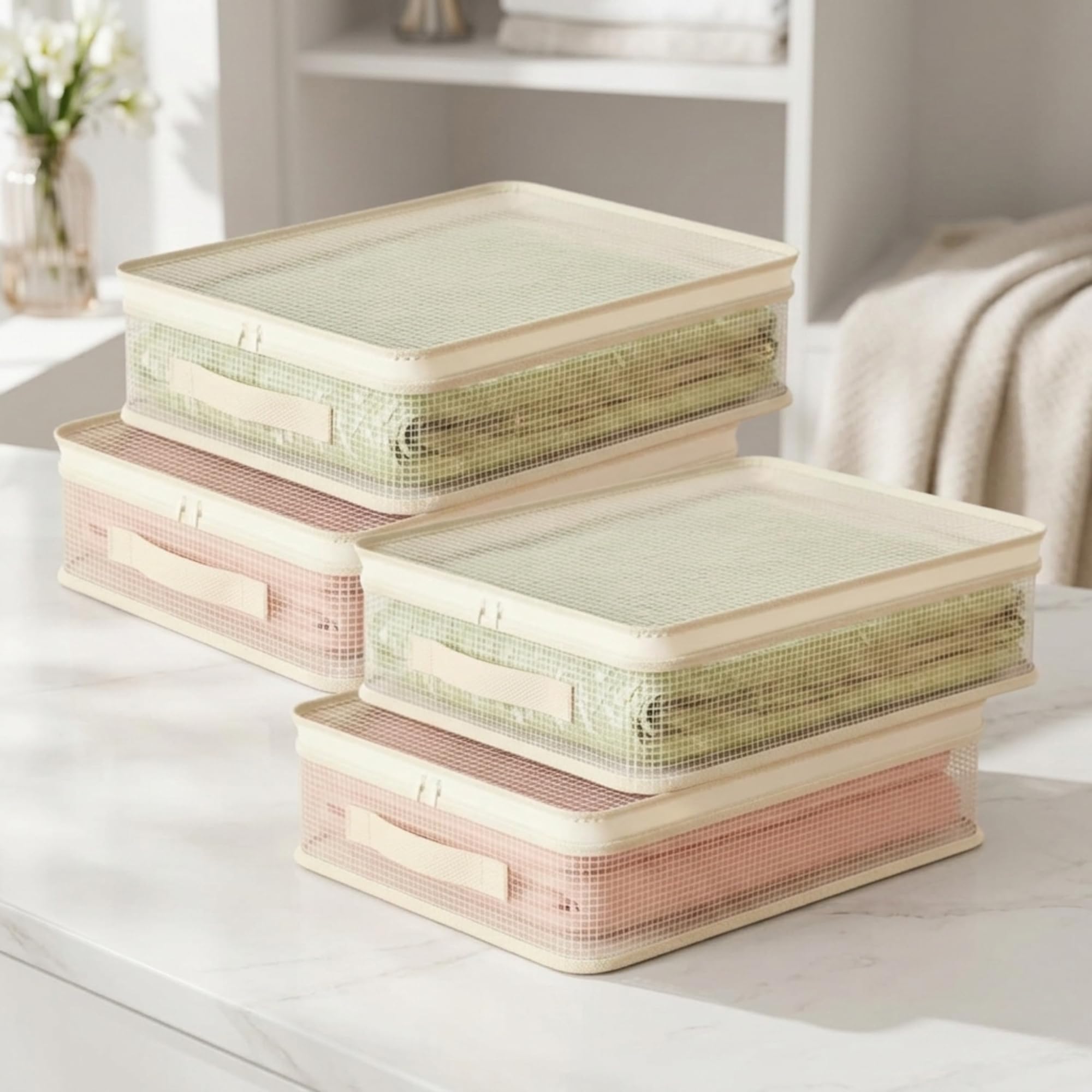 Foldable Bedsheet Organizer Storage Bag with Zipper | Bedding, Blanket & Quilt Storage Bag for Wardrobe & Cupboard (Pack of 4)-image-42