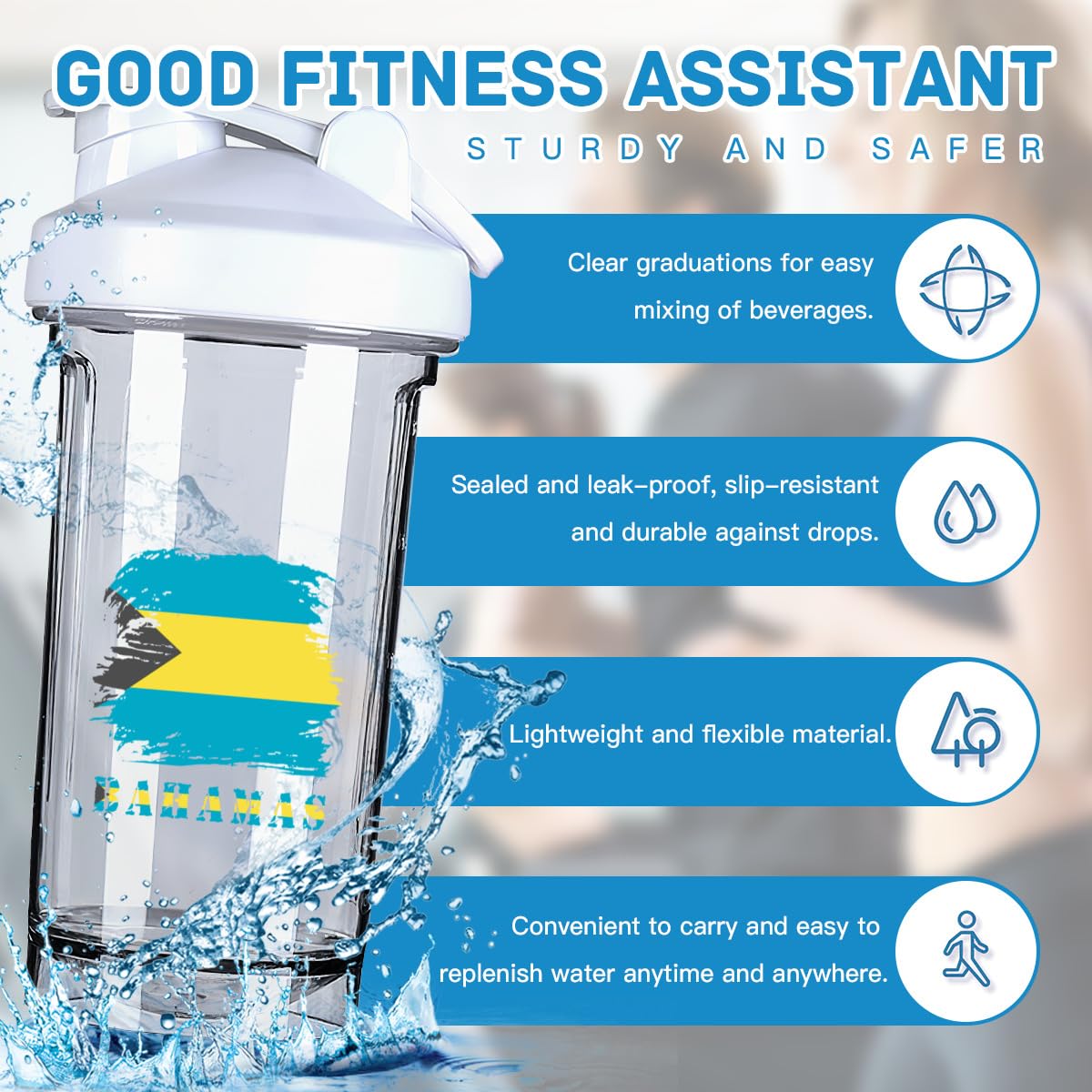 Vintage Bahamas Bahamian Flag 18 Ounce Shaker Cup,Fashion Theme Pattern Shaker Bottle Leak-proof Workout Shake Bottles 500ML/18 oz Perfect for Pre Workout