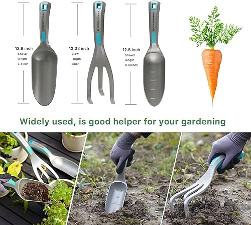 Miniatura 6 de GOODSMANN Juego de herramientas de jardín, 3 piezas, kit de jardinería de aluminio fundido a presión, paleta de mano, medidas de marcadores,