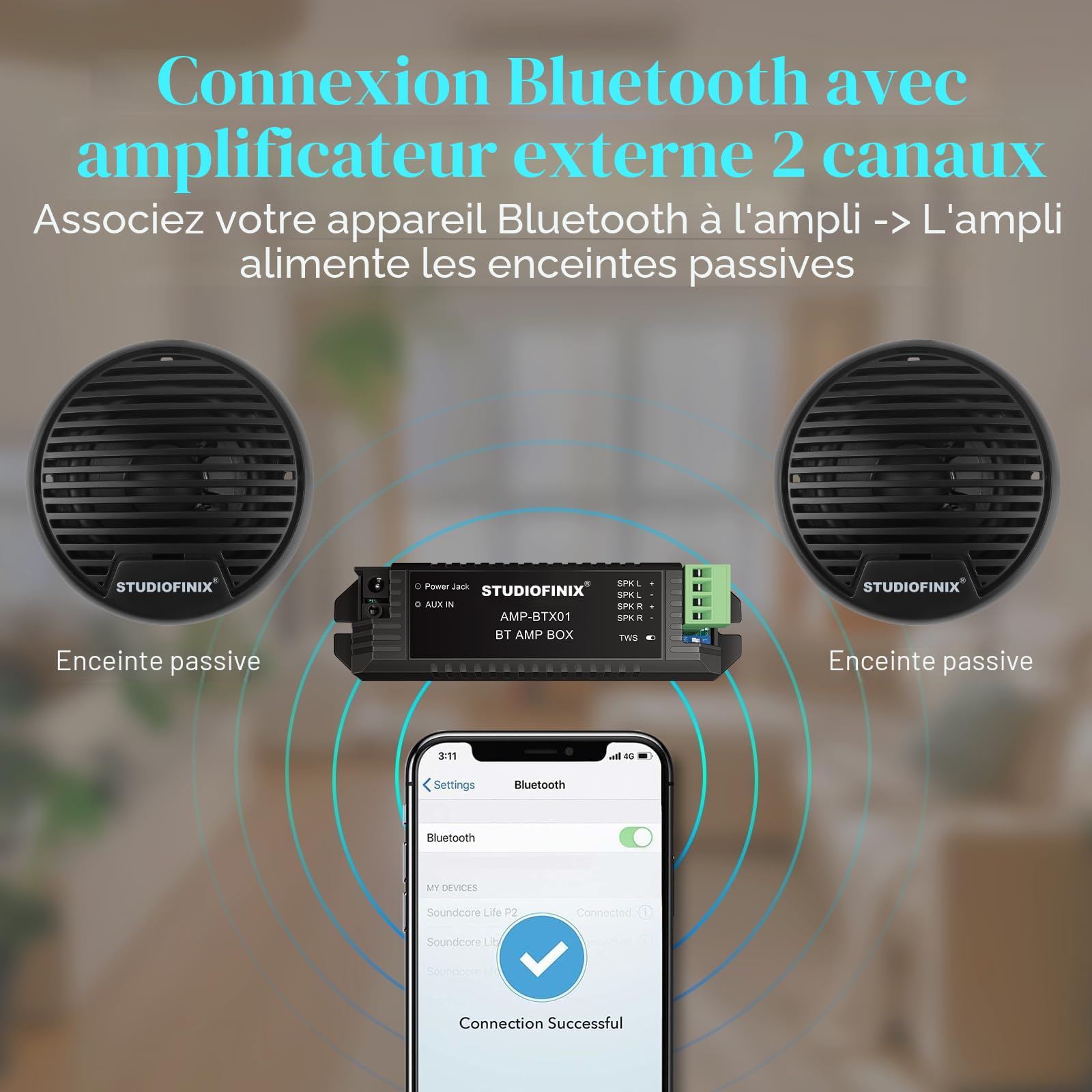 STUDIOFINIX Système de Haut-parleurs coaxiaux Bluetooth de 7,6 cm - Étanche et résistant aux intempéries - Système de Haut-parleurs stéréo Marine pour Voiture, Van, Camion, Tracteur, Caravane