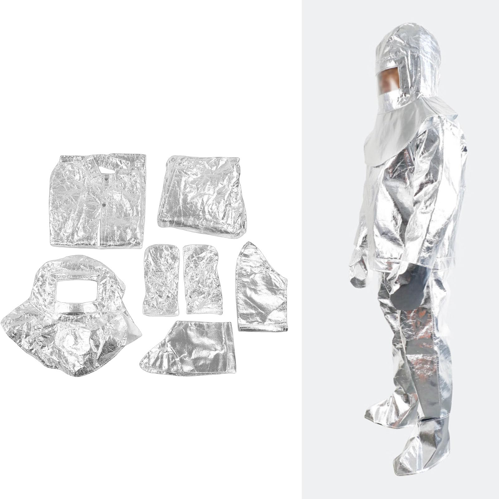 Fafeicy Kombinezon Termoizolacyjny, Ognioodporna odzież Aluminiowa z Odpornym na Ciepło Kompozytem z Folii Aluminiowej dla Pracowników Pracujących w Wysokich Temperaturach, Strażaków,