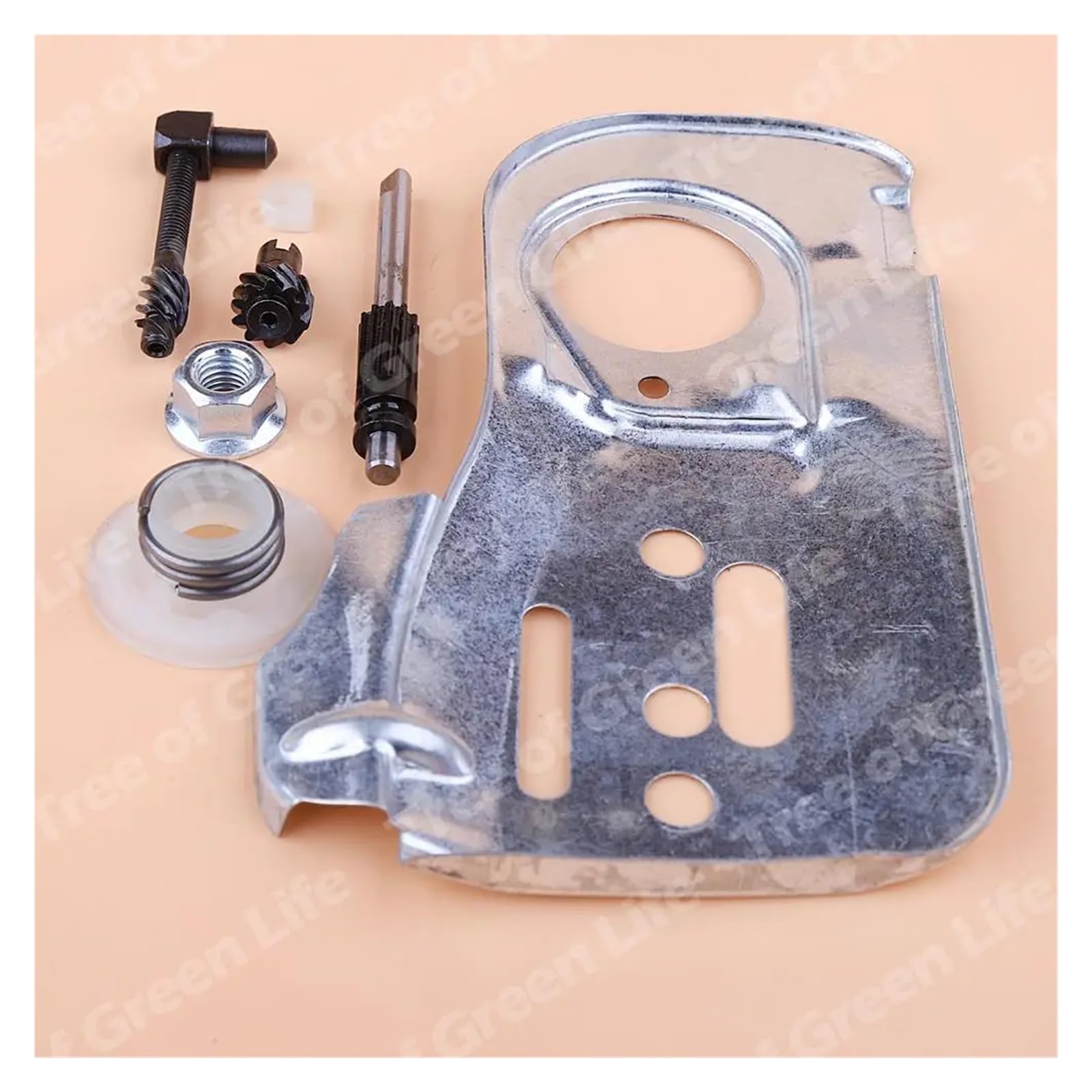 Placa de Barra guía de Cadena for Motosierra 445 450 445E 450E, ajustador de Engranaje helicoidal, Kit de Tuerca tensora 544094001