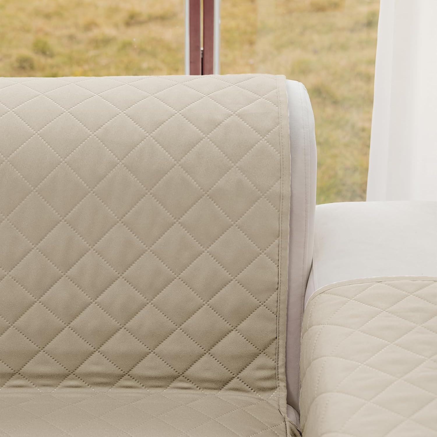 Waterproof Sofa Cover 2 Seater 120 cm, Anti-Cat Sofa Covers with Arms, Universal Reversible Sofa Protector, Beige