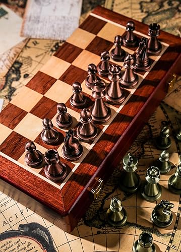 Miniatura 2 de Juego de ajedrez plegable de metal con piezas magnéticas, juego de ajedrez internacional avanzado para 2 jugadores, regalos para adultos para niños