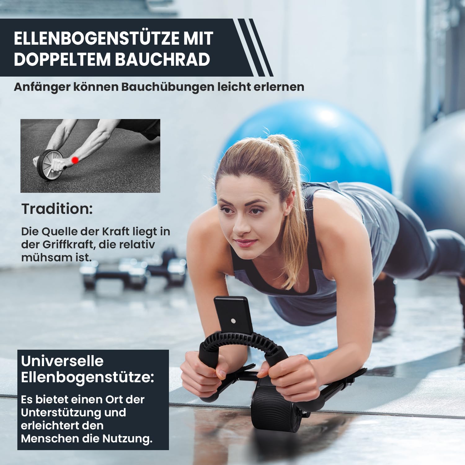 Buikspierroller met 4 wielen, automatische buikroller rebound buikspiertrainingsapparaat voor lichaamsvorming, voor buik- en rompkrachttraining, thuissportschool, trainingswielen