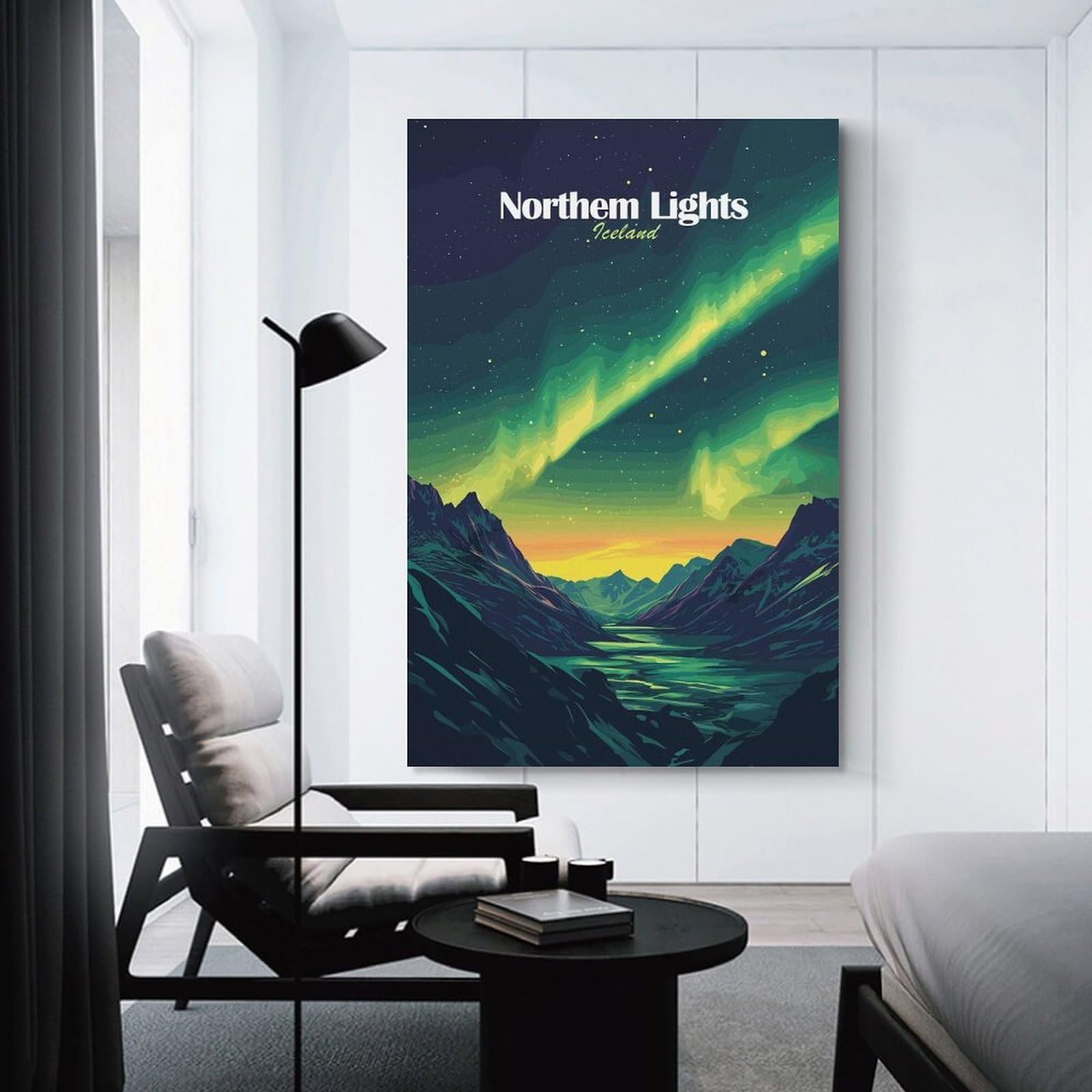 Junmoney Unframe-Style-16-1 Canvas Wall Decor Northern Lights Iceland, 20X30inch(50X75cm), For Home Lounge, Bedroom Or Reading Nook, Eye Catching Artwork For Blank Walls