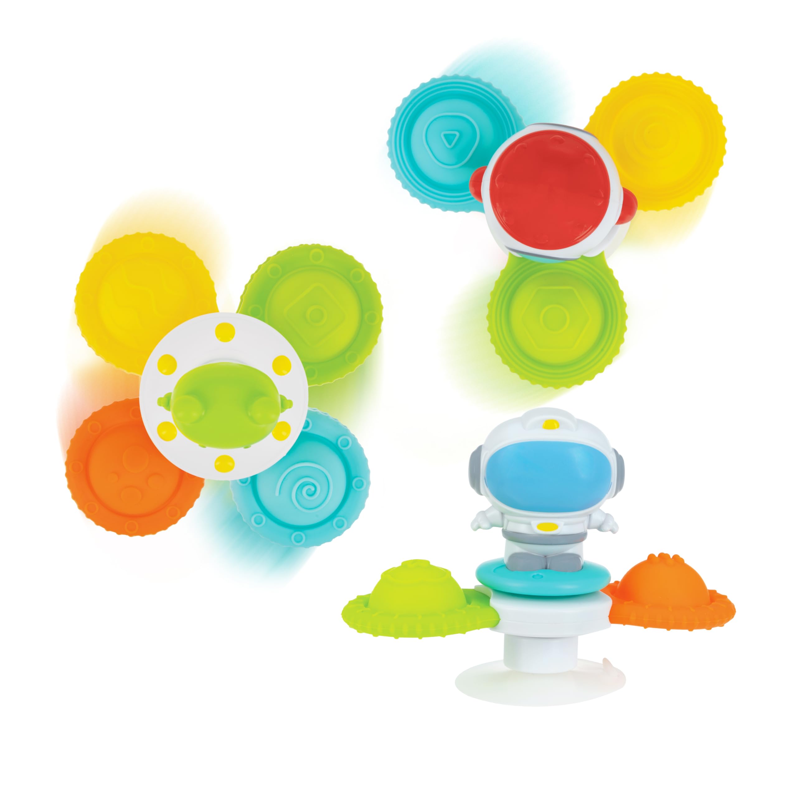 Nuby Suction Spinner Toys with Spinning Poppers – 3 Pack Baby Fidget Toys for High Chair & Bath, Space Theme, 12m+