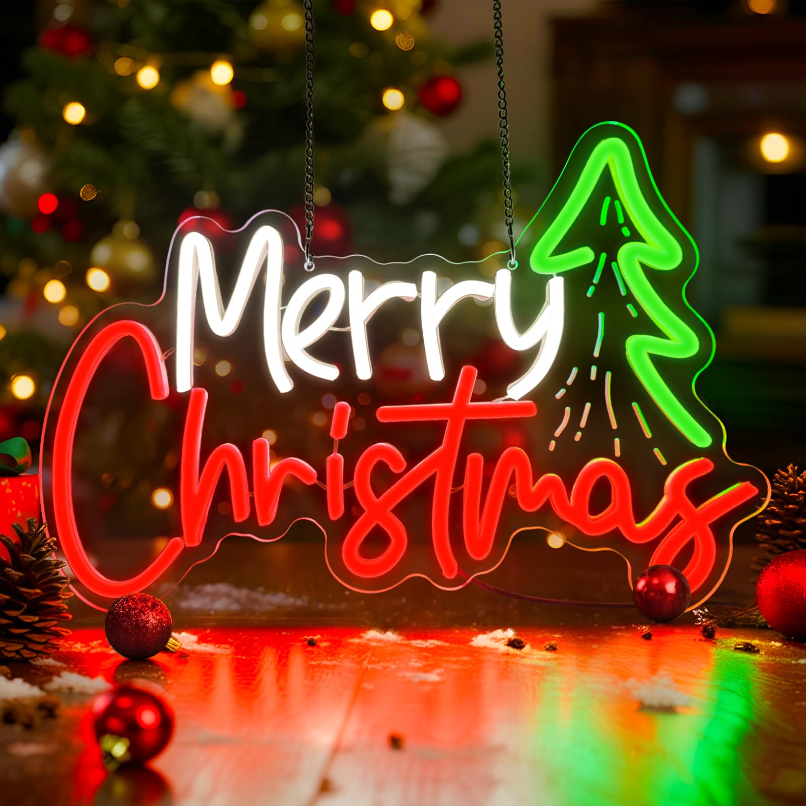 Lxmoneon Merry Christmas Neon Sign,Christmas Tree Neon Signs for Wall Decor