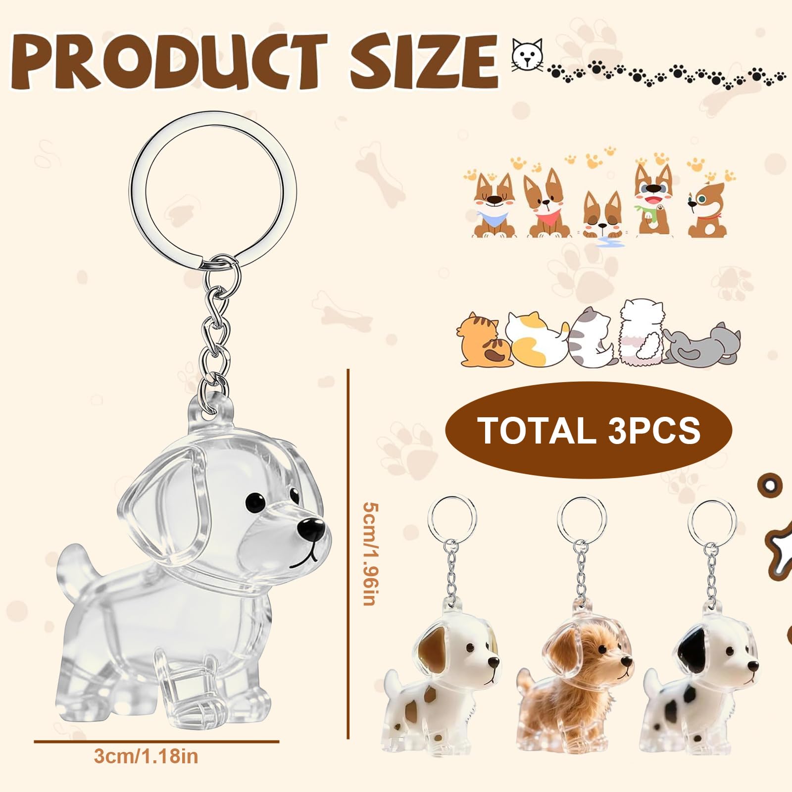 3 Portachiavi Capsule Trasparenti per Peli di Cani – Ricordo Commemorativo DIY, Ciondolo per Conservare Peli o Baffi del Cane, Portachiavi Memoriale per Amanti degli Animali