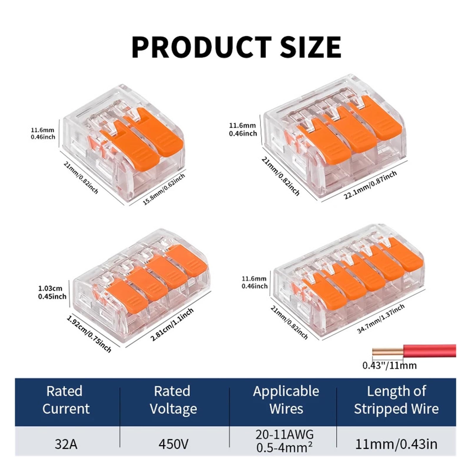 50 connettori for apparecchiature elettriche parallele a leva compatta rapida, morsettiere for connettori a cavo rapido 34-11AWG(CMK635-50Pcs)