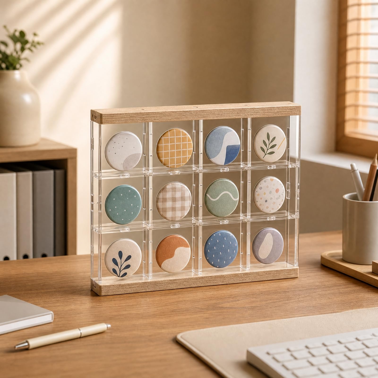 predolo Wandmontage-Display mit Holzoptik wandmontiert acryl-vitrinenbox staubdicht wandvitrine für tischaufstellung , 66x66mm , 12