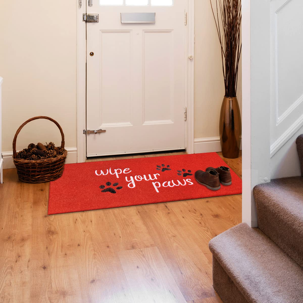 HLFMVWE Welcome Door Mats for Home Entrance Funny Doo rmats Wipe Your Paws Mat Welcome Mats for Front Door Non Slip Rubber Mat for Dog Doormat Red 120x 45 cm - Image 4