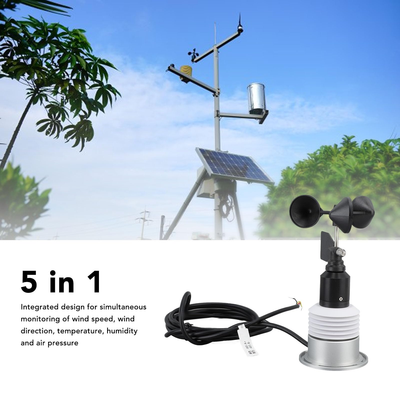 Czujnik pogody 5 w 1 z przewodem mini temperatura wilgotności kierunek prędkości zewnętrzny miernik ciśnienia atmosferycznego DC 9-30 V