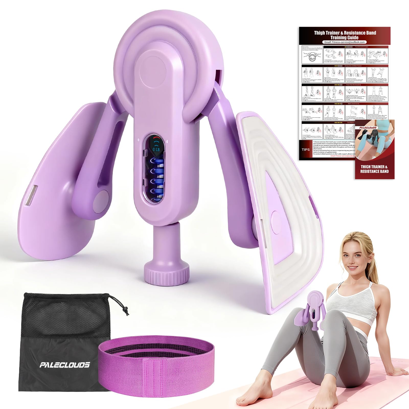Thigh Trainer Thigh Exerciser, 10-100lb/45kg Adjustable Resistance Pelvic Floor Trainer with Leg Band & Poster for Kegel Exercise, Inner Thigh Exerciser for Home Gym Workout Equipment