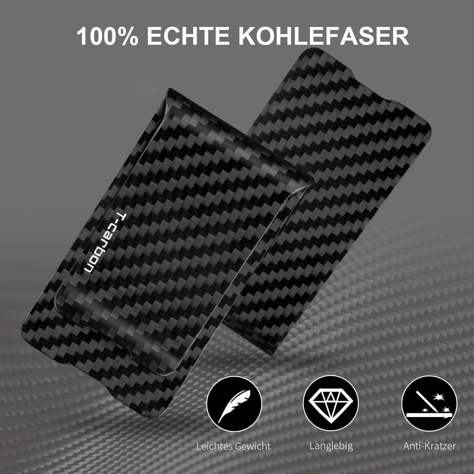 T-carbon Kohlefaser Mattes Geldklammer angenehm zu berühren Geldklammer für Männer Geldklammer für geldscheine Money Clip Schwarz