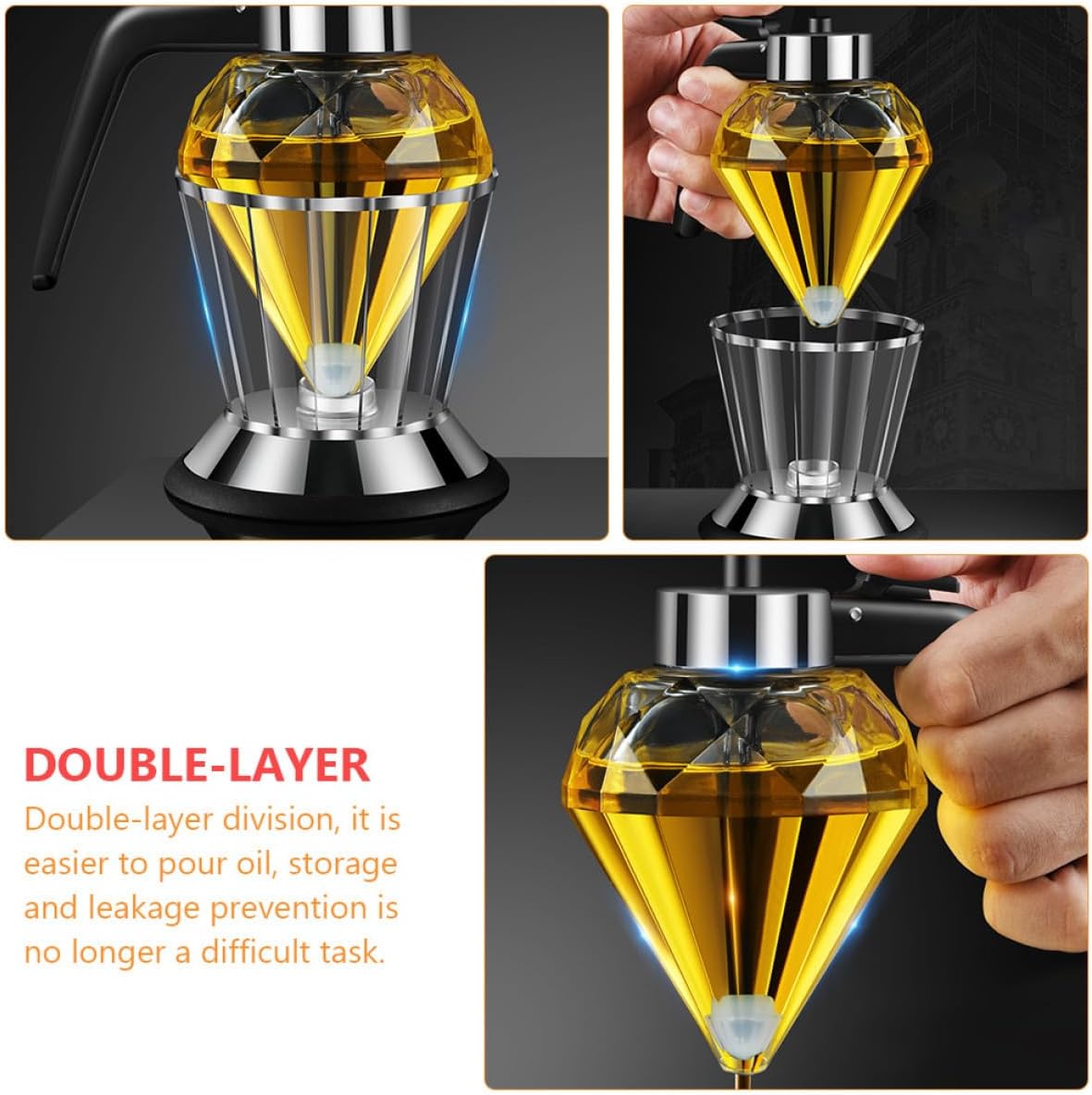 Glass Oil Dispenser Bottle with Manual Press Pump, Diamond Pattern Glass Container, Kitchen Cooking Oil and Vinegar Sprayer for Home Use