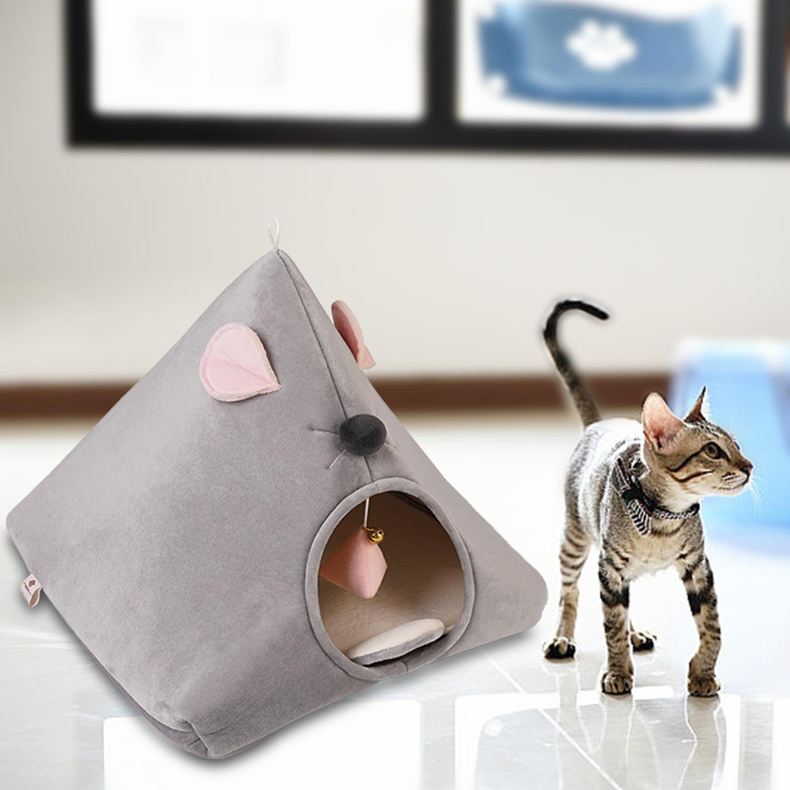 Nido Semicerrado para Gatos, Cama Cueva para Gatos, Adorno Suave Y Lavable para Dormir, Tienda de Campaña para Gatos, Casa para Mascotas, Cama, Gris