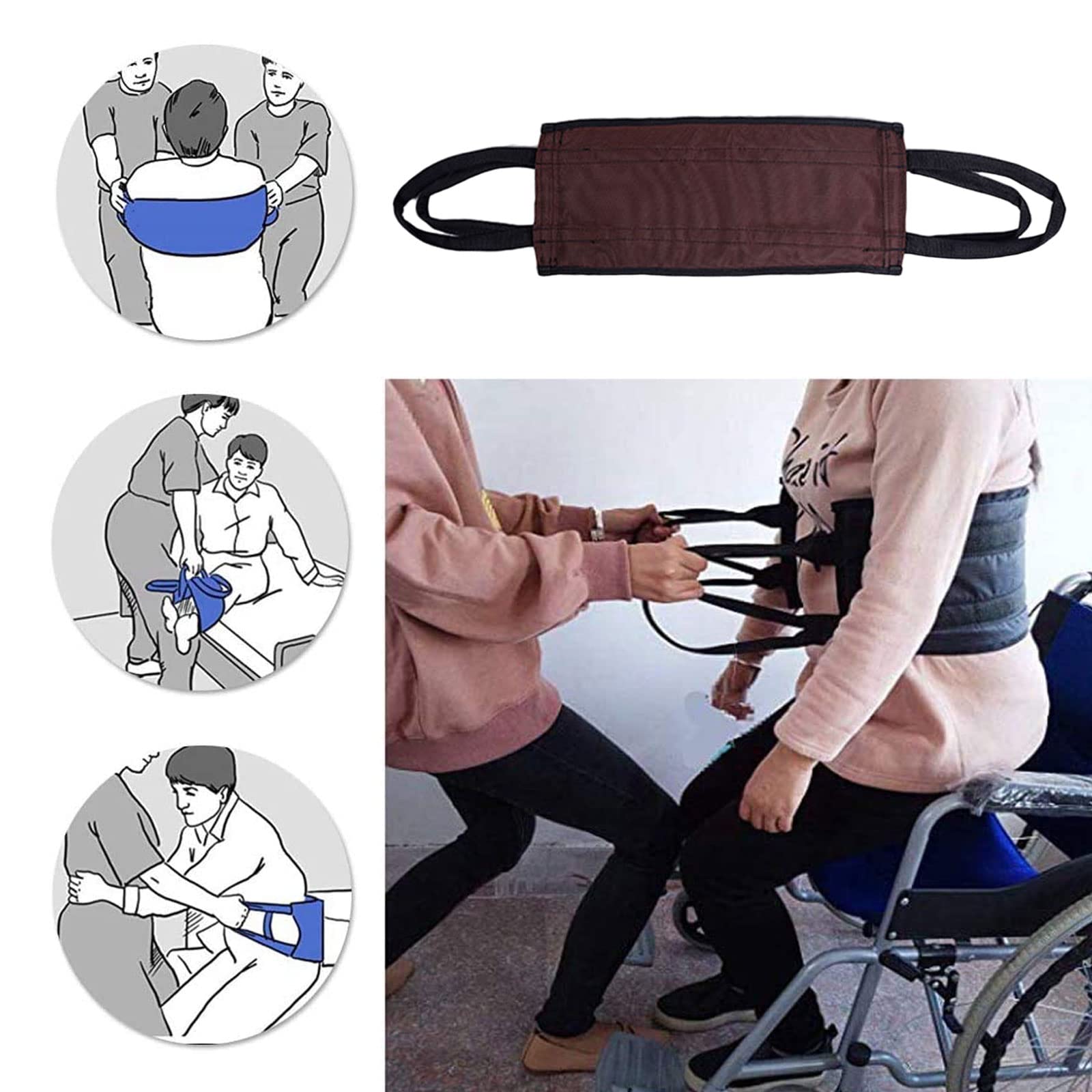 Aufstehhilfe Transfergürtel, Transfergurt Umsetzhilfe für Ältere Menschen, Behinderte und Bettlägerige Personen, Werkzeuge für Die Häusliche Pflege, Braun/schwarz