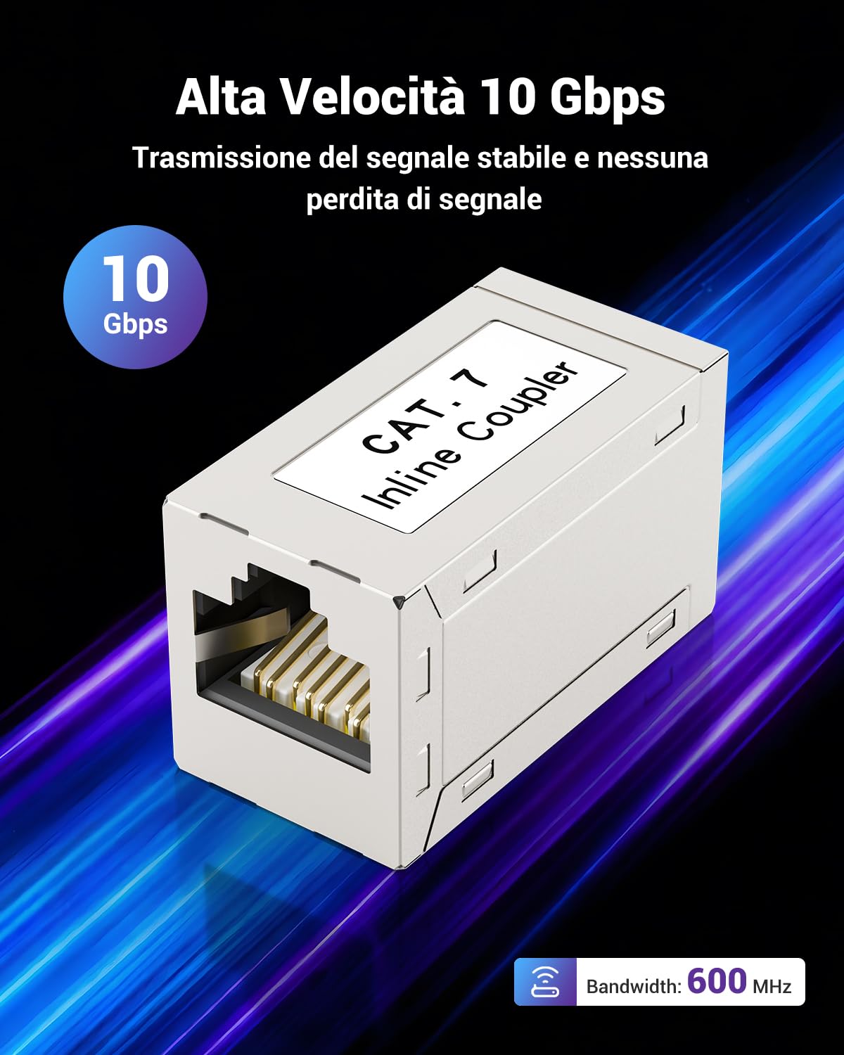 VCELINK CAT7 Connettori RJ45 10 Gigabiti, Connettore Prolunga Cavo Lan, Accoppiatore RJ45 Femmina Femmina per Cavo LAN Ethernet, Cat6A, Cat6, Cat5, 2 Pezzi