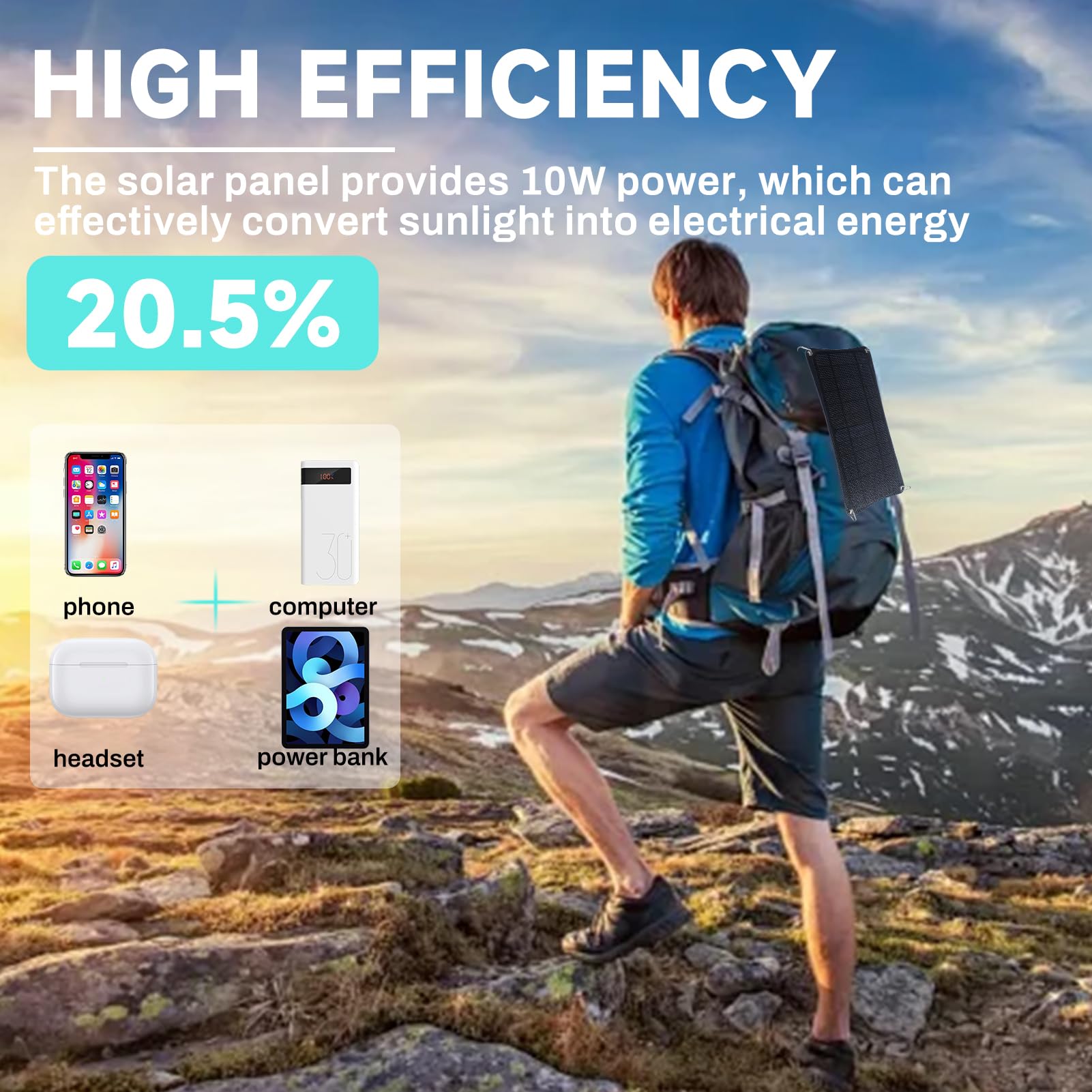 Oubit 10W Portable Solar Charger(5V/2A Max), Small Foldable Solar Panel with Dual USB Output Compatible with Cell Phone Tablet, IPX6 Waterproof for Camping, Hiking, Backpacking