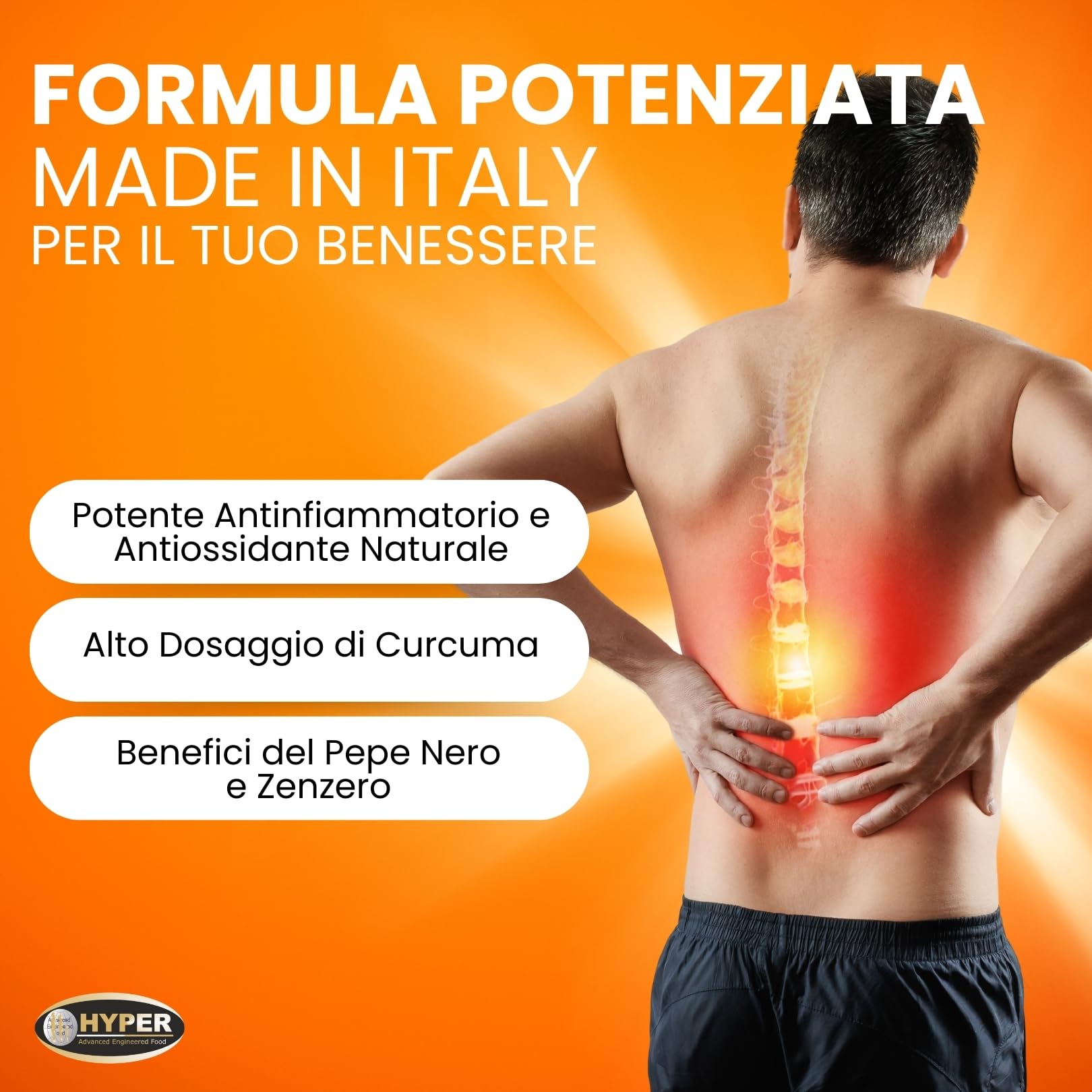 Hyper Turmeric Curcuma e Piperina Plus 1000mg - Formula con Curcumina, Piperina e Zenzero ad Alto Dosaggio - Antiossidante e Antinfiammatorio Naturale. 60 Compresse Made in Italy