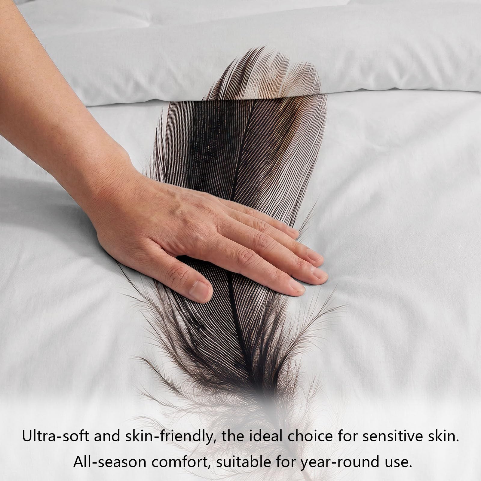 Biancheria da letto, 240 x 220 cm, motivo animali, piume, texture minimalista, stampa 3D, facile manutenzione, 3 pezzi, in poliestere e cotone, con chiusura lampo, adatto per persone allergiche