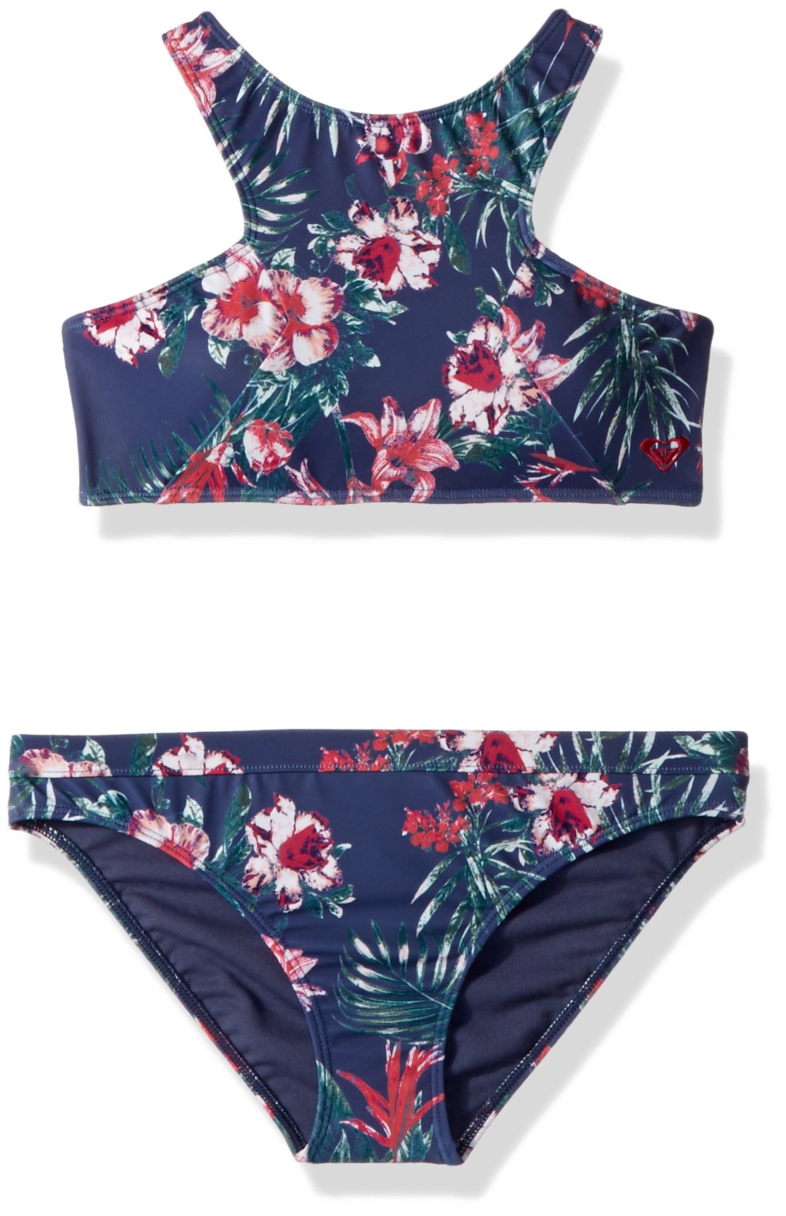 Roxy Girls' Big Surf The Desert Crop Top Bikini Set, Crown Blue Flower Games, 7