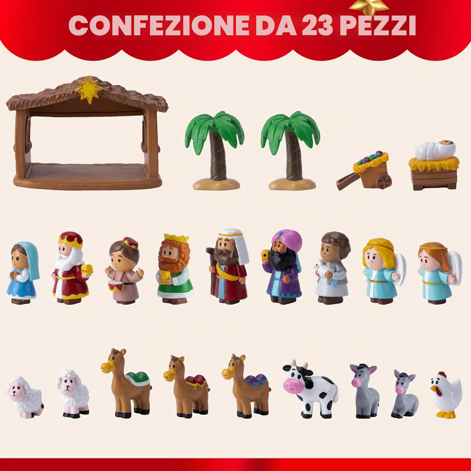 JOYIN 24 statuette di Natale con presepe, in miniatura, per bambini, regalo di Natale, decorazioni per feste, da tavolo