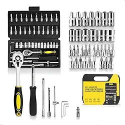 Maleta de Ferramentas Completa com 53 Peças Chave Catraca Reversível, Soquetes e Bits em Aço Cromo Vanádio, Kit Profissional e Doméstico para Reparos, Manutenções e Montagens em Geral PREMIUM