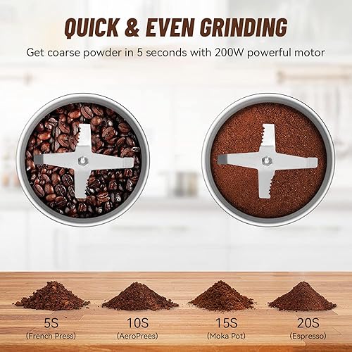 Miniatura 8 de Electric Coffee and Spice Grinder with One-Touch Operation, Low Noise, Clear Lid, Electric Dry Grinder for Coffee Beans and Herbs