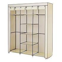 Songmics Armadio Guardaroba Appendiabiti in Acciaio e Tessuto, Facile da Montare, di Colore Beige 150 x 45 x 175 cm RYG12M