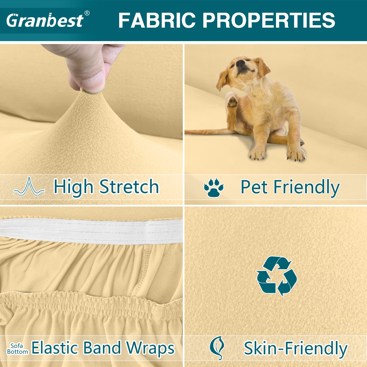 Granbest Stretch Sofa Cover 3 Seater Super Soft Spandex Sofa Slipcover for Dogs Pet Couch Cover Furniture Protector with Elastic Bottom(3 Seater,Apricot Yellow) - Image 3