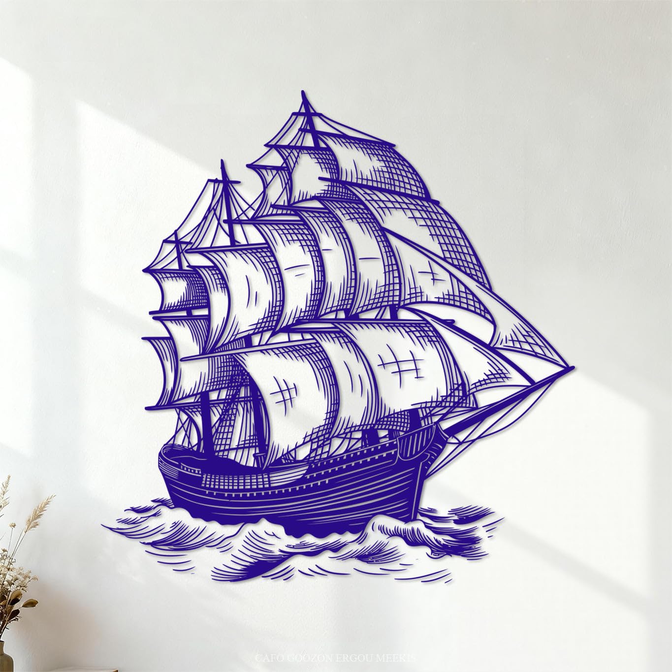 Fine Carving Decals Sailing Ship At Sea 72x74.8cm Art Decoration DarkBlue