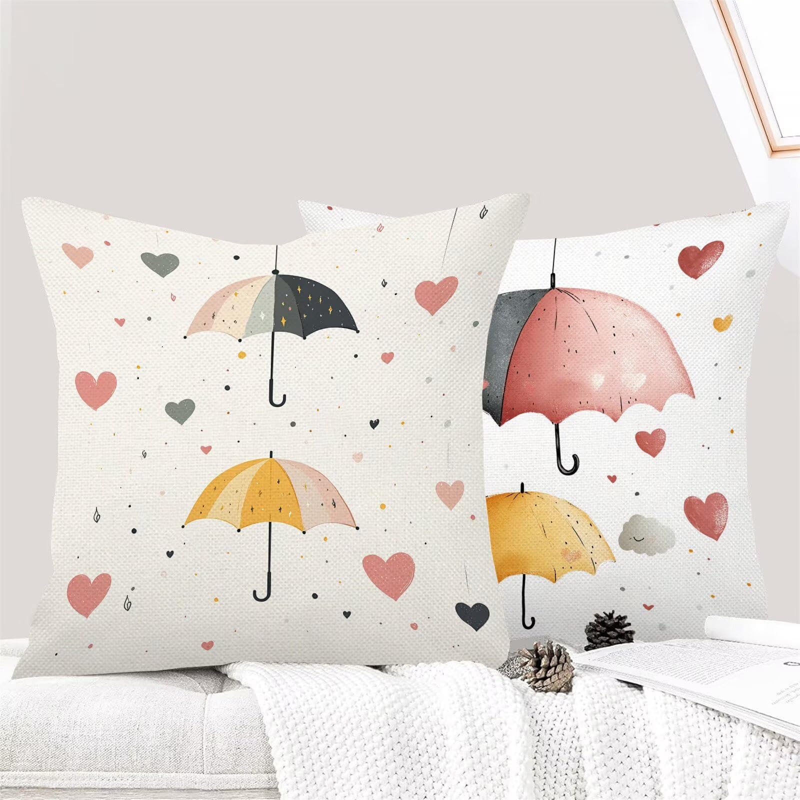Fundas Cojines 60 x 60 cm Juego de 4 Cojines Exterior, Crema Paraguas Lino Impermeable Sofa Fundas Cojin de para Sofá, Dormitorio, Estar, Jardín, Coche, Decoración Hogar, con Cremallera Oculta m-455