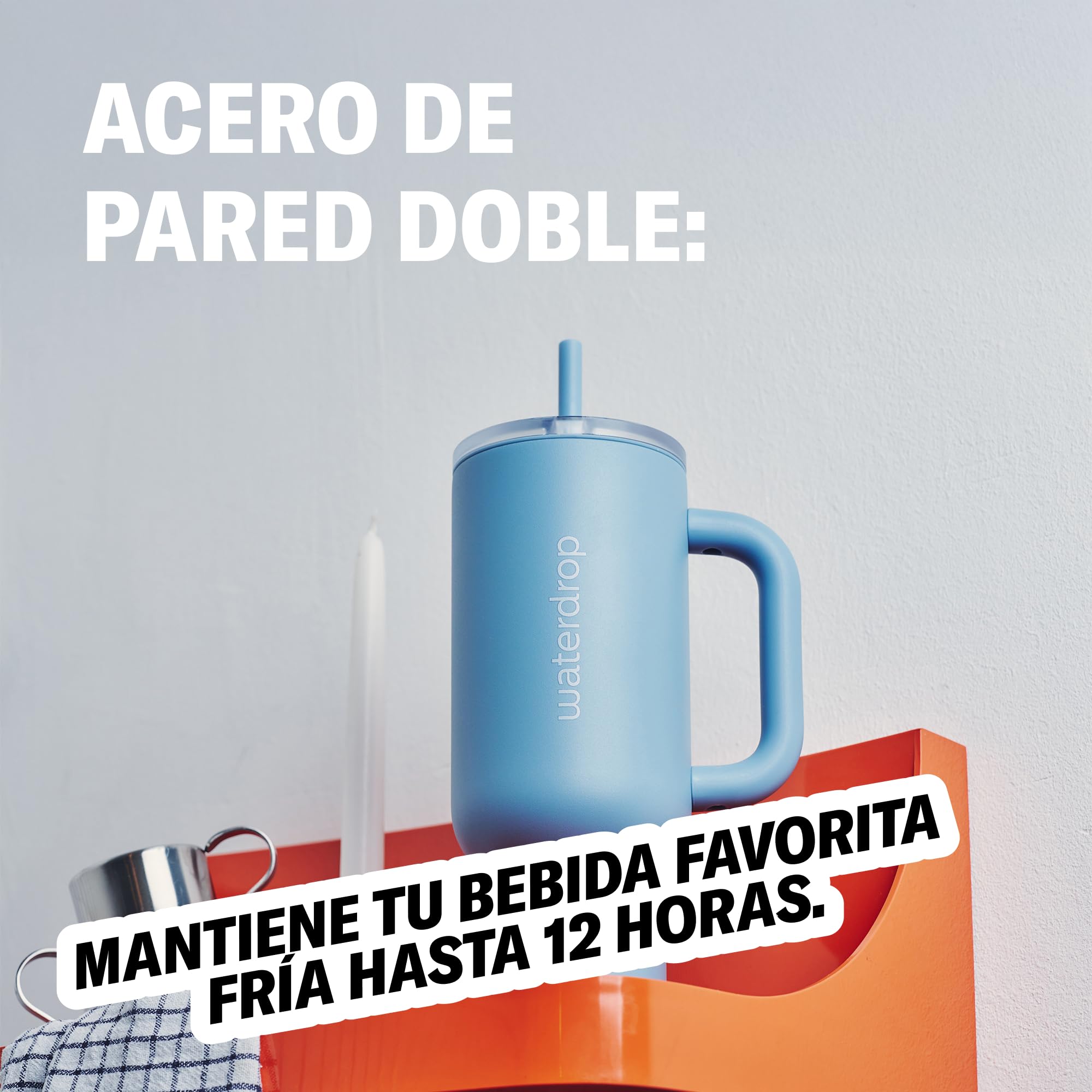 waterdrop® Botella Agua Acero Inoxidable 1.1 Litros - Thermo Conserva el Frío 12 Horas - con Pajita - Taza Térmica - Botella Térmica - Vaso Térmico