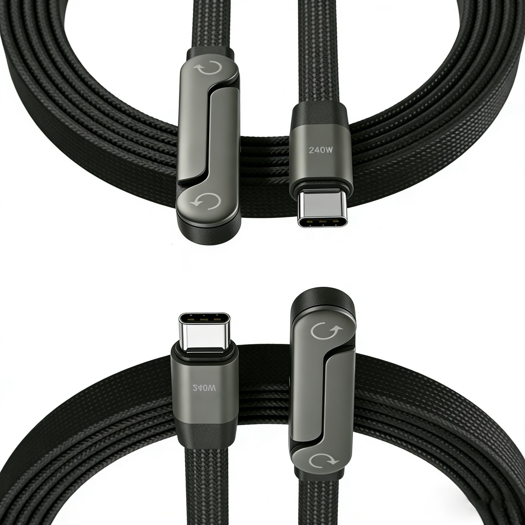 HOSYH 240W Invisible Stand Fast Charging Cable, 240W USB C to USB C Flat Cable 90 Degree Angled, Sideways Phone Type C Charger Cord (4.9FT) Compatible with iPhone 17 Series — view 7