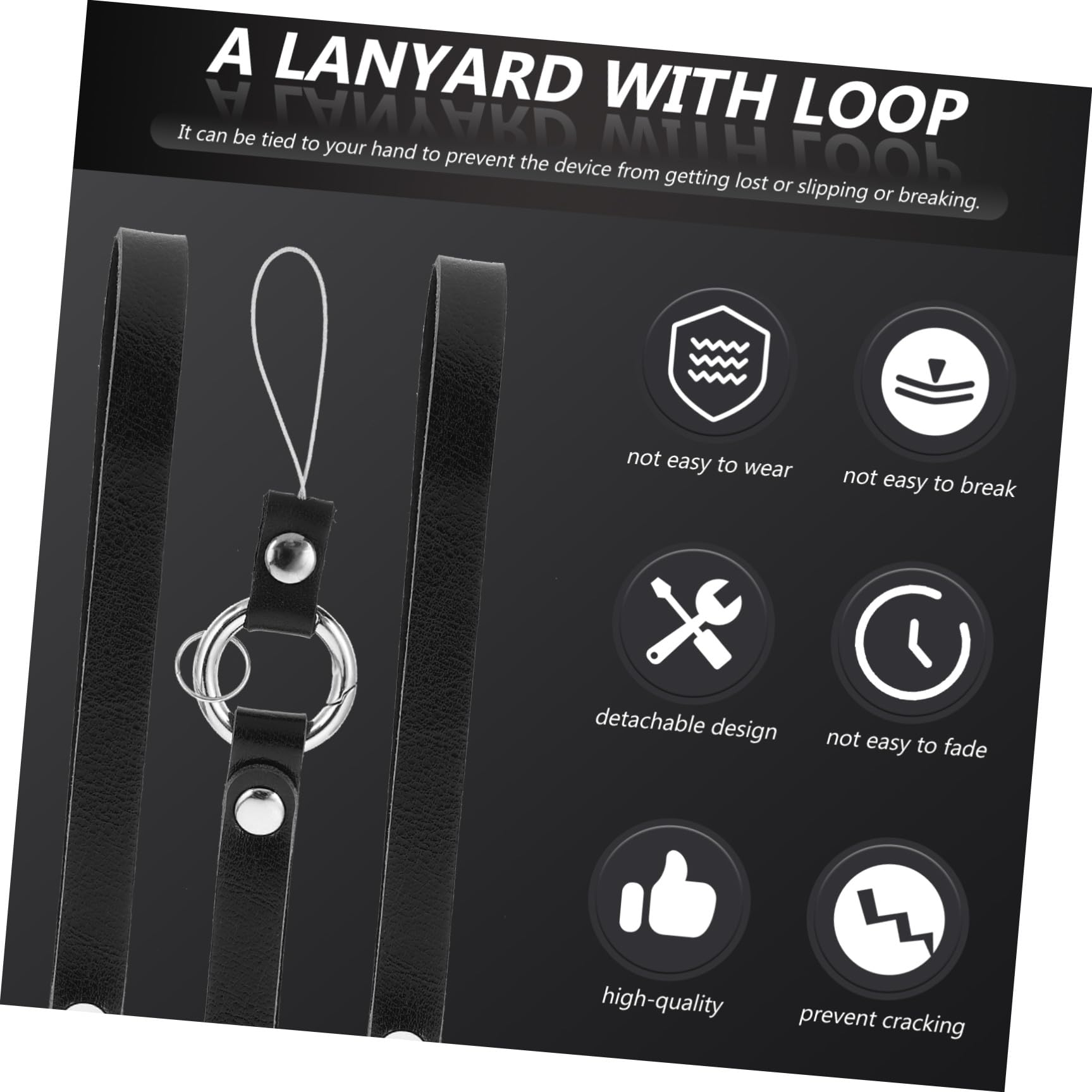 Kamera und Schlüssel Handgelenkschlaufe aus Leder Handy Armband mit Ring Schwarz Vielseitig Kompatibel Abnehmbar und Langlebig