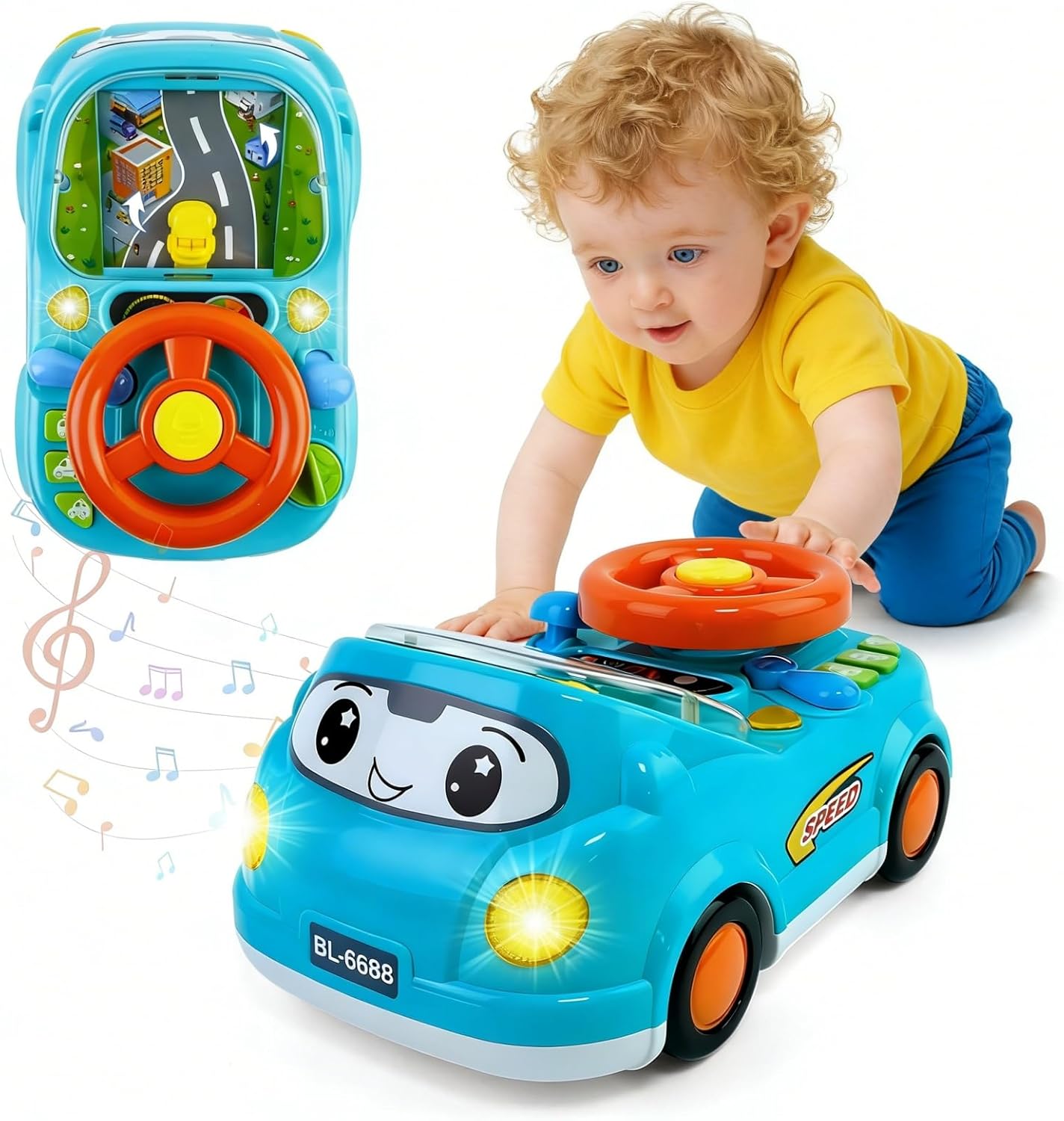 Toys for 1 + Year Old Boy,Toddler Racing Car Steering Wheel Toy with Sound & Light,Car Toys for Toddlers 1-3,Gift for 1 2 3 Years Old Boys Girls (Blue)