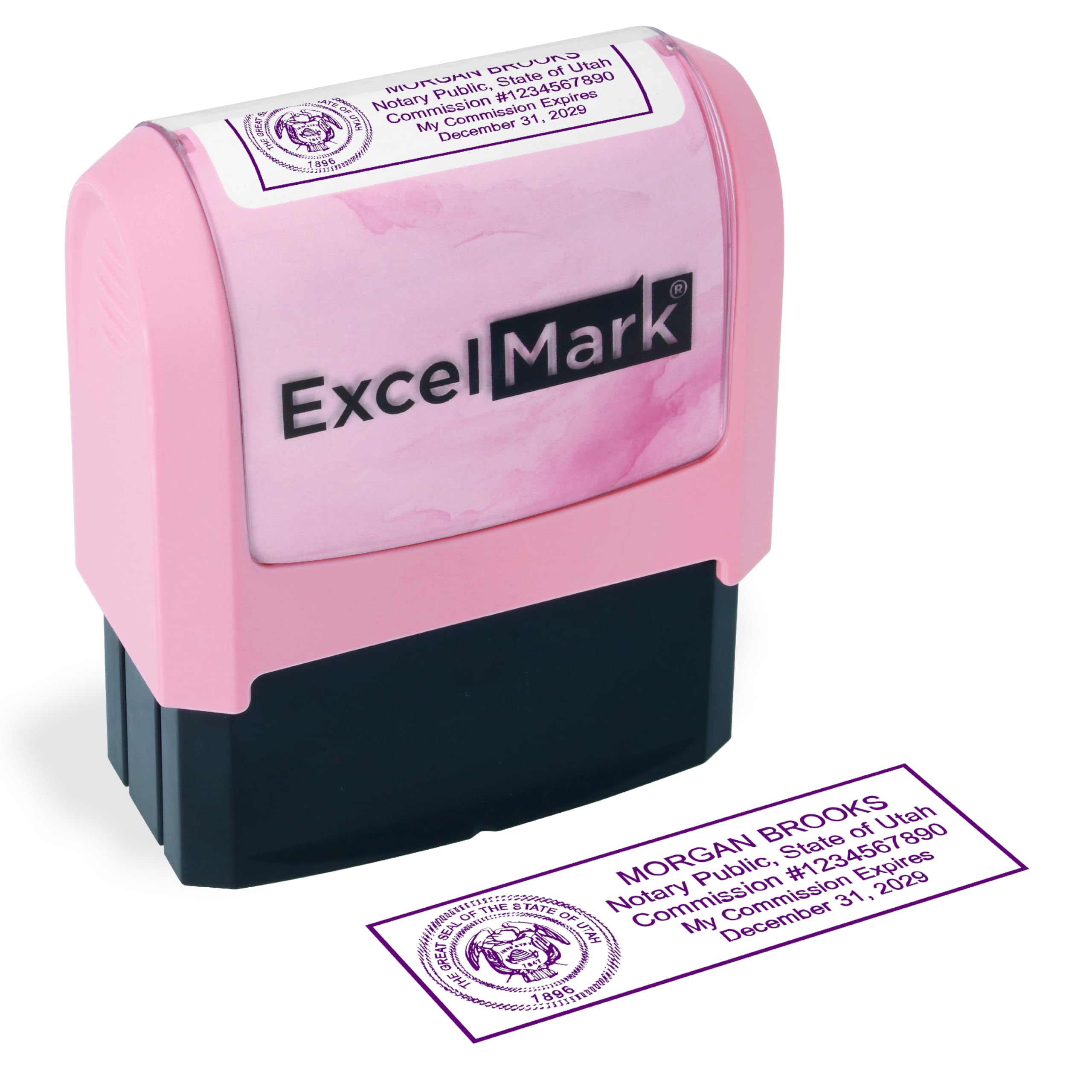 ExcelMark Notary Stamp for All 50 States - Official State Seal - Utah - Pink