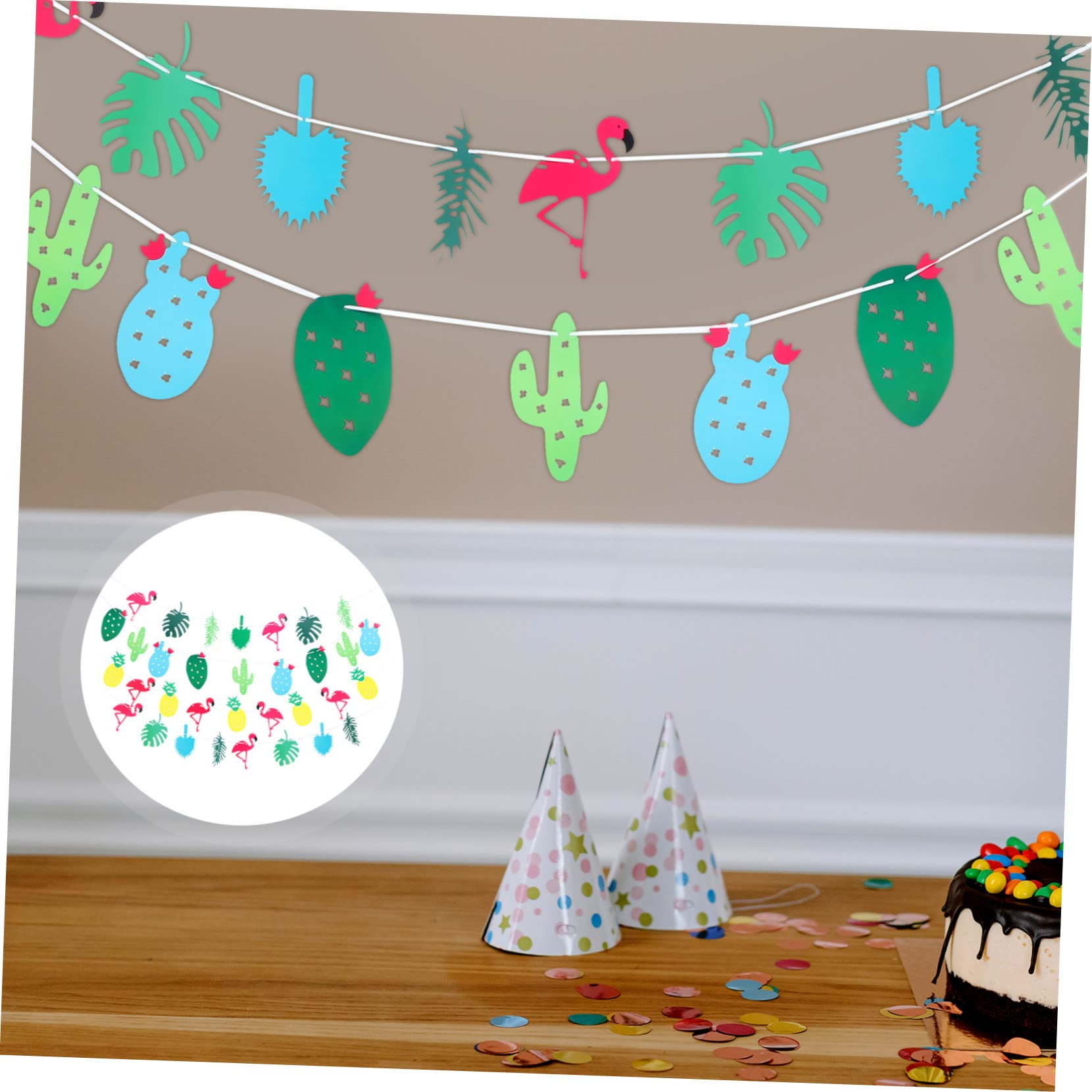 ibasenice Banner Di Carta Hawaiano Con Tema Flamingo e Piante Decorazioni Per Feste Matrimoni e Eventi Tema Hawaii Di Bandiere Colorate Per Atmosfera Festiva