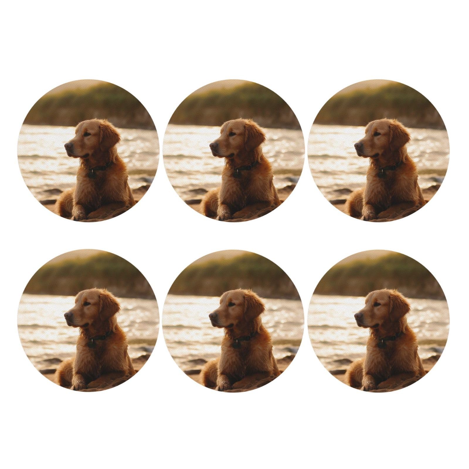 6pcs Leather Coasters for Drinks, Retriever Drink Coasters for Tabletop Protection, 4" Cup Coasters for Coffee Table Decor, Non-Slip Drinking Cup Mat for Hot Or Cold Drink