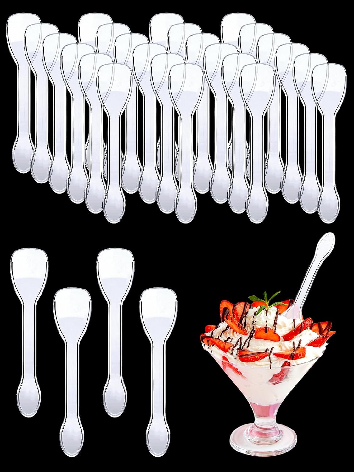 CoKeeSun 100 Pcs Plastic Spoons, Reusable Dessert Spoons, Clear Mini