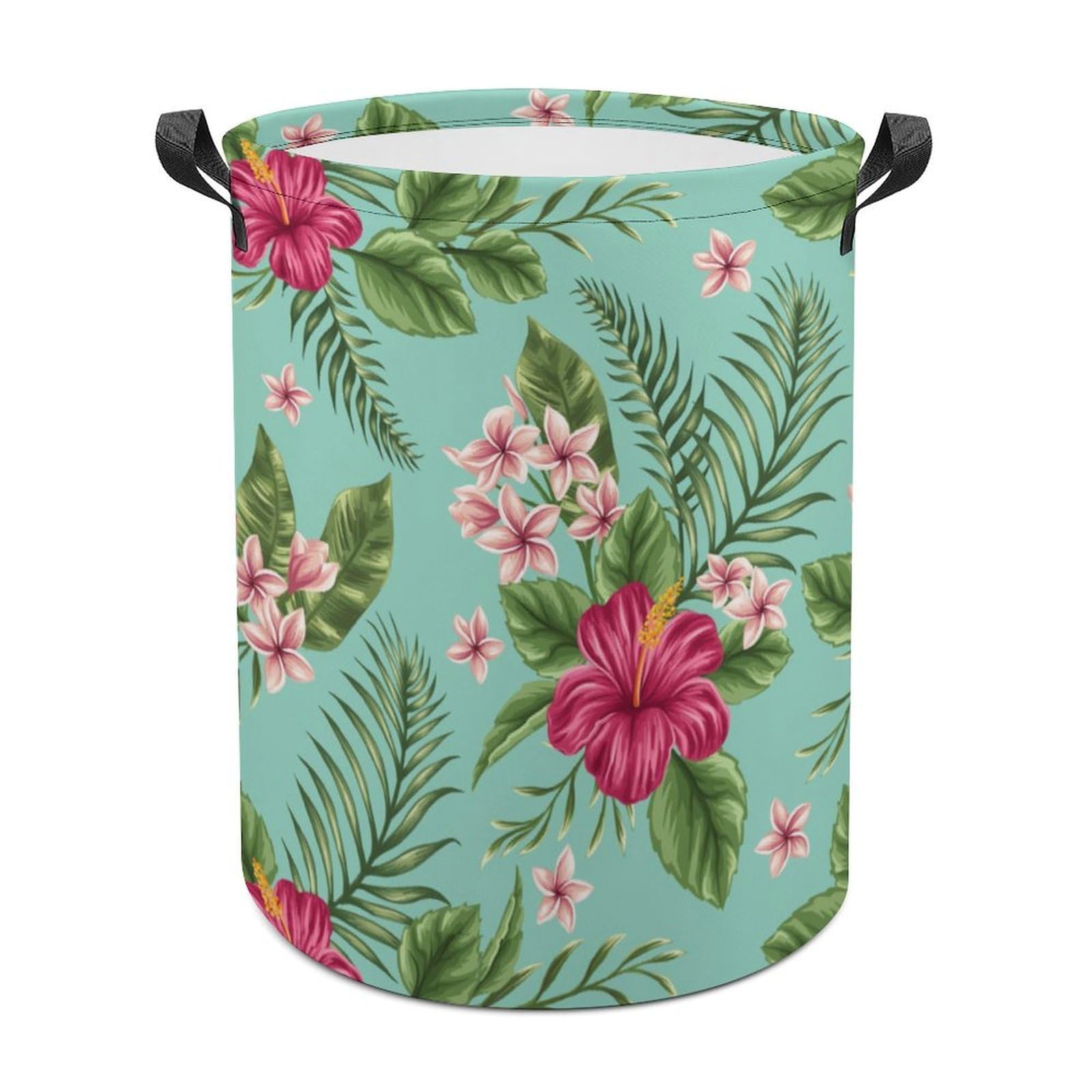 Wlntrophic Laundry Hamper, Hawaiian Tropical Leaves Flowers Laundry Basket, Washing Basket with Handle