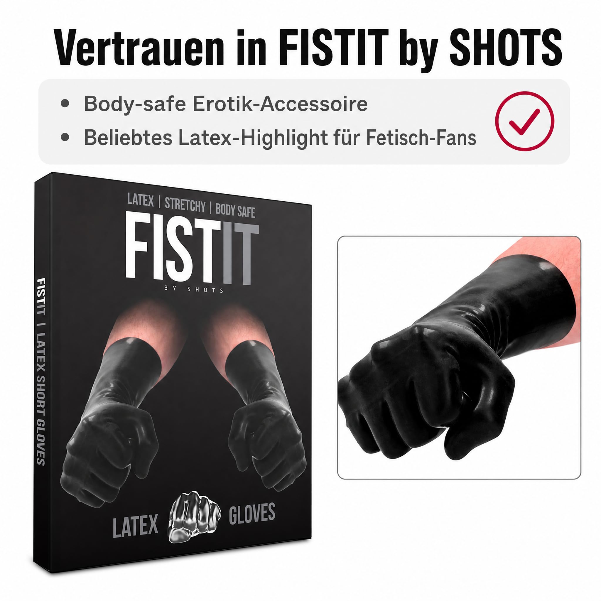 SHOTS FST001BLK FIST IT Kurze Latexhandschuhe - 33,5 x 12 x 0,2 cm - Extra stark und benutzerfreundlich - Unbegrenztes Vergnügen - Schwarz