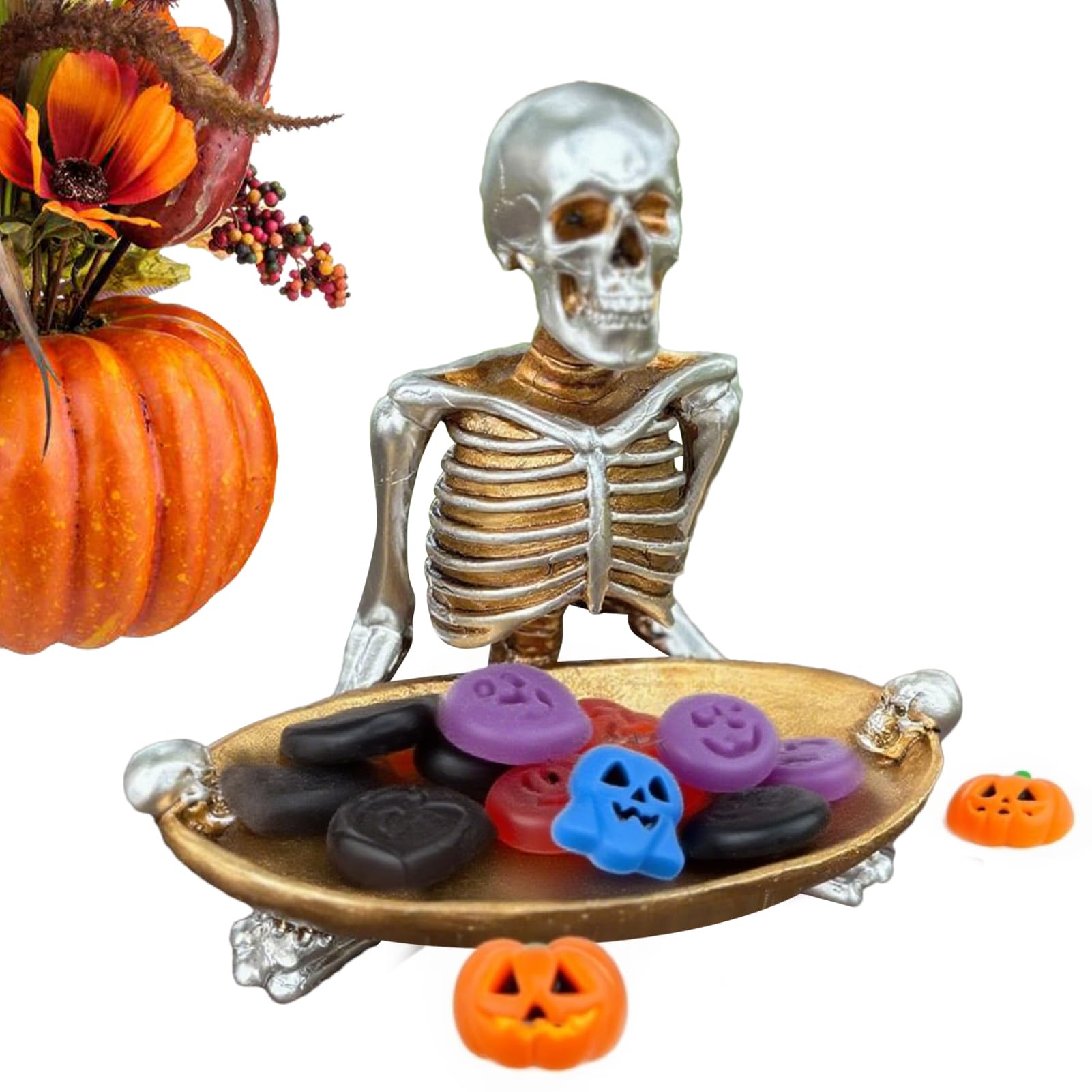 Bol de Halloween en résine vintage | Plat crâne noir pour bonbons et bijoux
