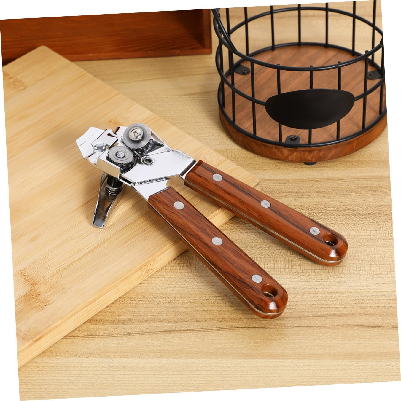 Stainless Steel Can Opener Wooden Handle Multifunctional and Bottle Opener for Comfortable to Hold Kitchen Bar and Home Use Resistant Kitchen Gadget