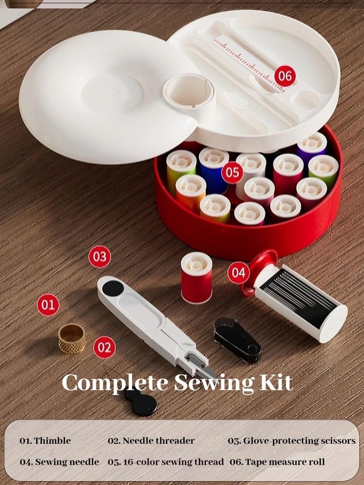 Kit de costura magnético giratorio con diseño de rama superior e inferior, herramienta de agujas manuales, kit de costura portátil de viaje for adultos y principiantes.(Red+green)